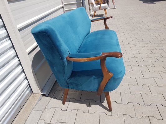 Vintage Cocktail Sofa in Blue Velvet, 1960s-YFS-1325115