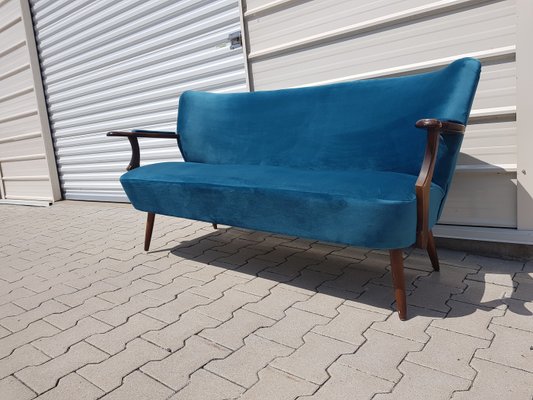 Vintage Cocktail Sofa in Blue Velvet, 1960s-YFS-1325115