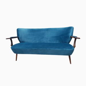 Vintage Cocktail Sofa in Blue Velvet, 1960s-YFS-1325115