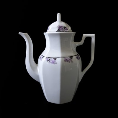 Vintage Coffee Pot with White and Purple with Lid from Alp Lidköping, Sweden-JKV-2027441