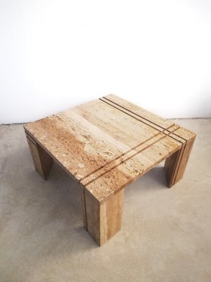 Vintage Coffee Table in Fluted Travertine, Italy, 1970s-UIW-1332175