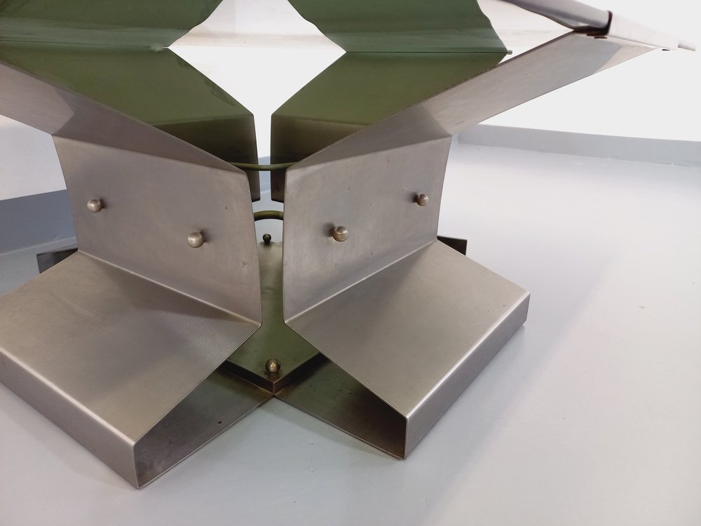 Vintage Coffee Table in Steel and Smoked Glass by François Monnet, 1970s