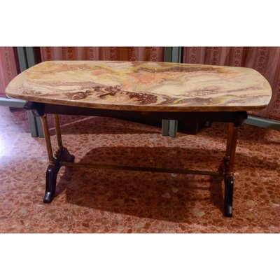 Vintage Coffee Table with Faux Marble Top, 1960s-RAQ-687468