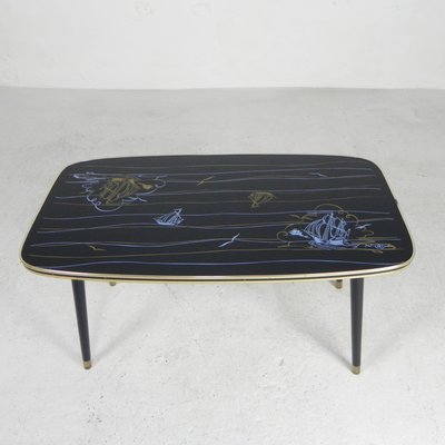 Vintage Coffee Table with Glass Top and Angled Legs, 1950s-TL-2021194