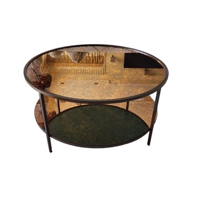 Vintage Coffee Table with Metal Structure and Edged Crystals-TCS-1718673