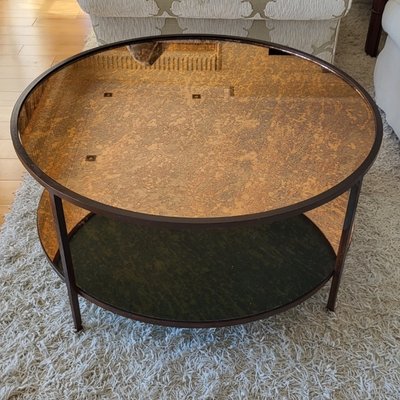 Vintage Coffee Table with Metal Structure and Edged Crystals-TCS-1718673