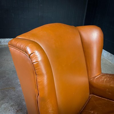 Vintage Cognac Leather Wingback Armchair-IA-1409683