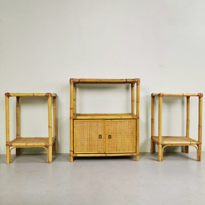 Vintage Console Entrance Furniture and High Bamboo Tables by Vimini, 1970s, Set of 3-PRS-1788263