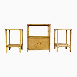 Vintage Console Entrance Furniture and High Bamboo Tables by Vimini, 1970s, Set of 3-PRS-1788263