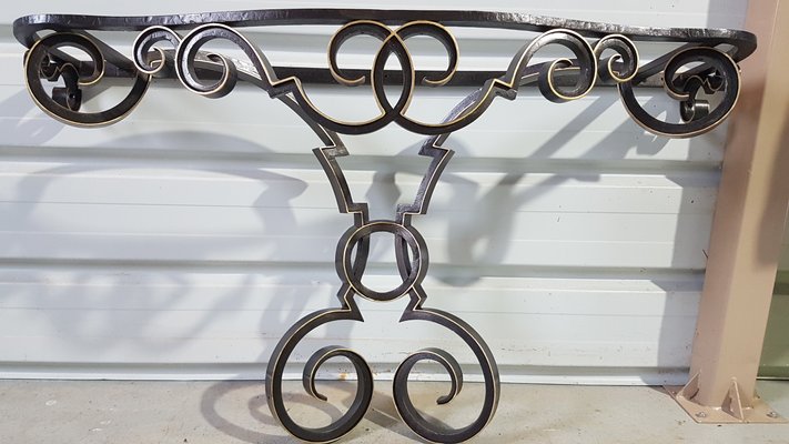 Vintage Console in Wrought Iron and Marble, 1950-SNC-1388575