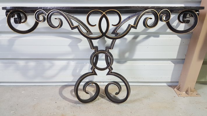 Vintage Console in Wrought Iron and Marble, 1950-SNC-1388575