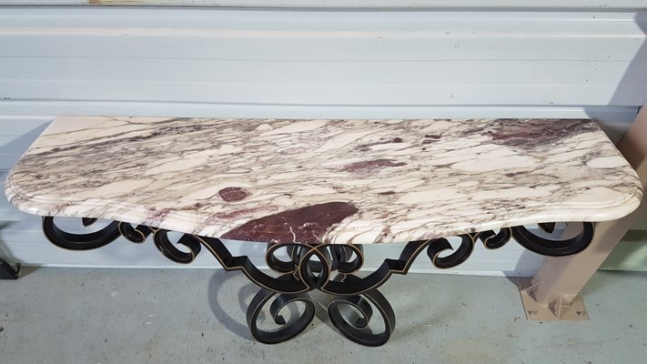 Vintage Console in Wrought Iron and Marble, 1950-SNC-1388575