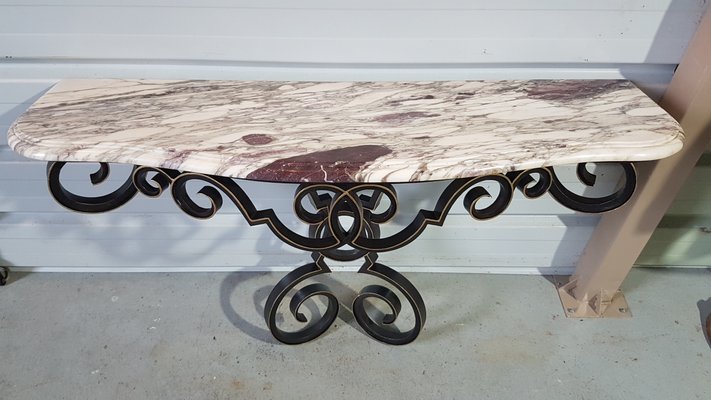 Vintage Console in Wrought Iron and Marble, 1950-SNC-1388575