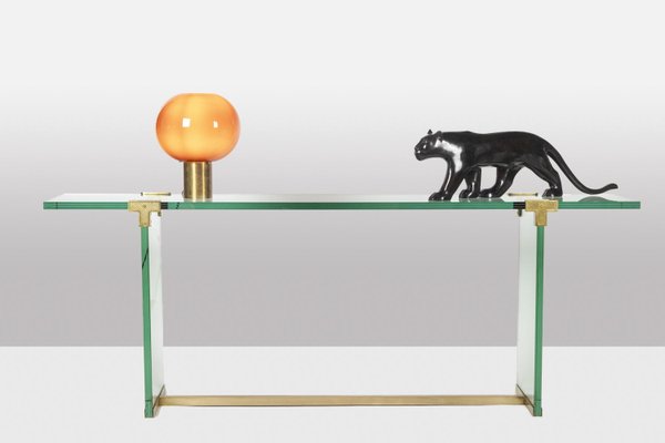 Vintage Console Table in Glass and Gilt Brass by Peter Ghyczy, 1970s-CEJ-1790115