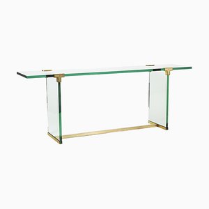 Vintage Console Table in Glass and Gilt Brass by Peter Ghyczy, 1970s-CEJ-1790115