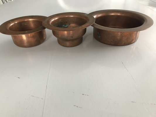 Vintage Copper Bowls, 1950s, Set of 3-WQQ-1452802