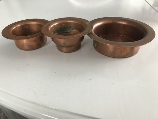 Vintage Copper Bowls, 1950s, Set of 3-WQQ-1452802