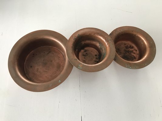 Vintage Copper Bowls, 1950s, Set of 3-WQQ-1452802