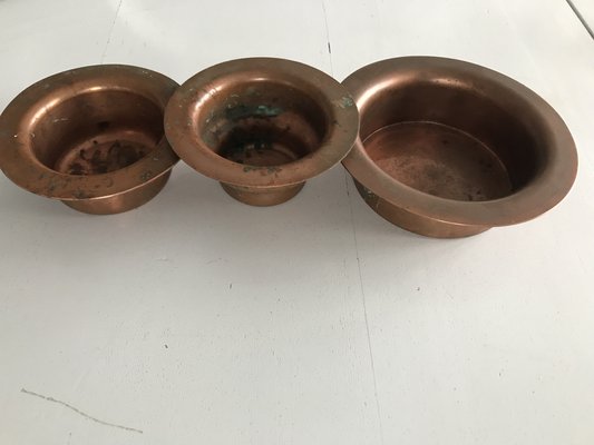 Vintage Copper Bowls, 1950s, Set of 3-WQQ-1452802