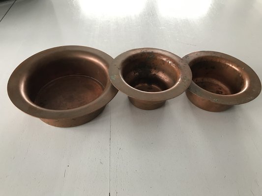 Vintage Copper Bowls, 1950s, Set of 3-WQQ-1452802