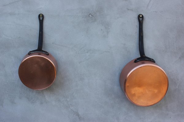 Vintage Copper Pans with Metal Handles, Set of 7-UWJ-1739160