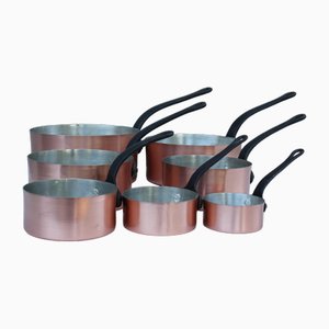 Vintage Copper Pans with Metal Handles, Set of 7-UWJ-1739160