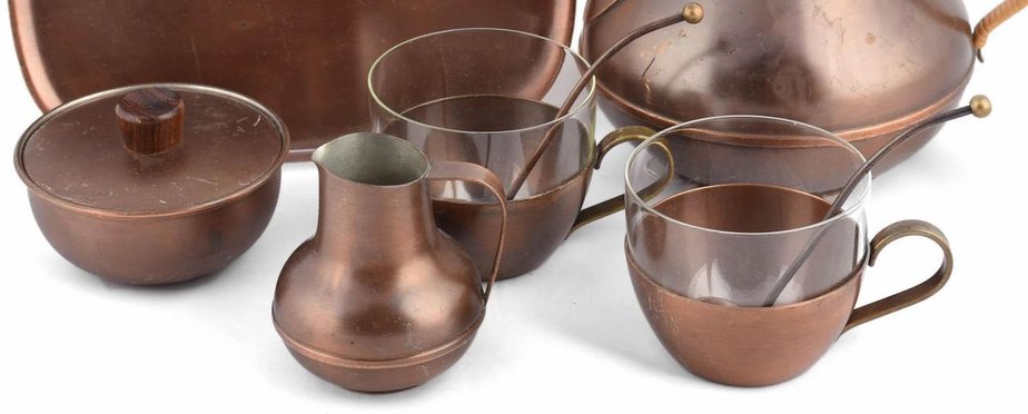 Vintage Copper Tea Set by Harald Buchrucker, Germany, 1950s, Set of 6-ZCI-752184