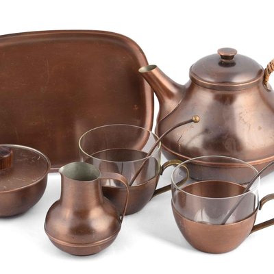 Vintage Copper Tea Set by Harald Buchrucker, Germany, 1950s, Set of 6-ZCI-752184