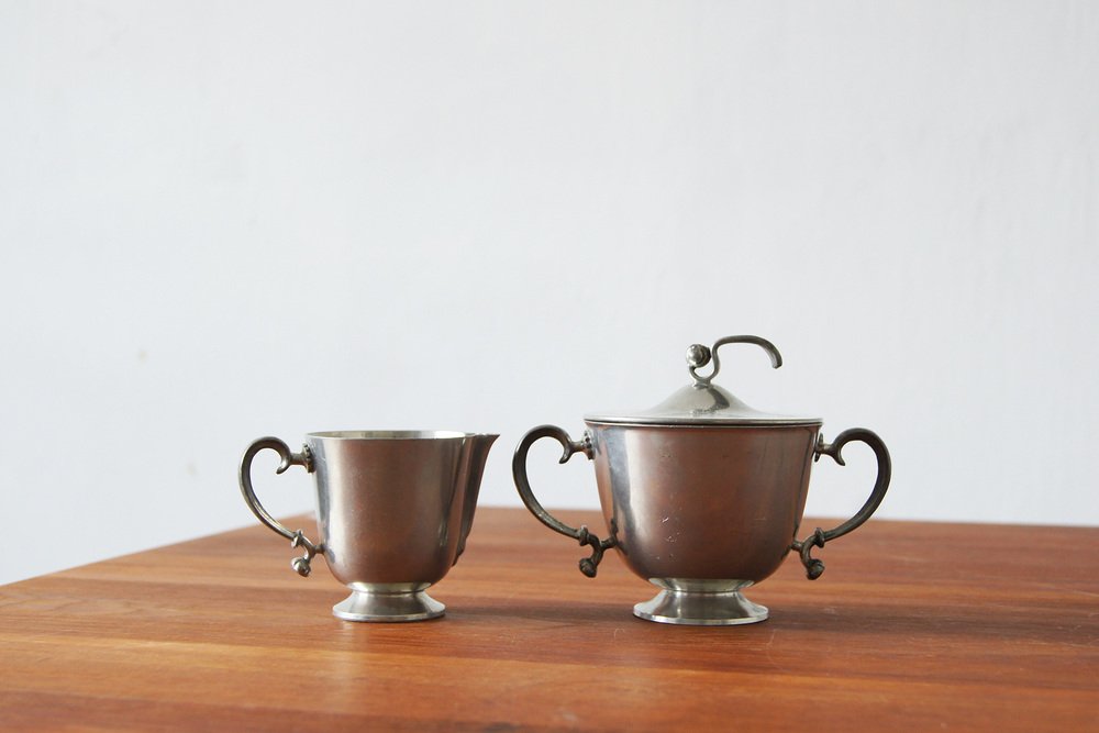 Vintage Creamer and Sugar Bowl by Edvin Ollers, 1920, Set of 2