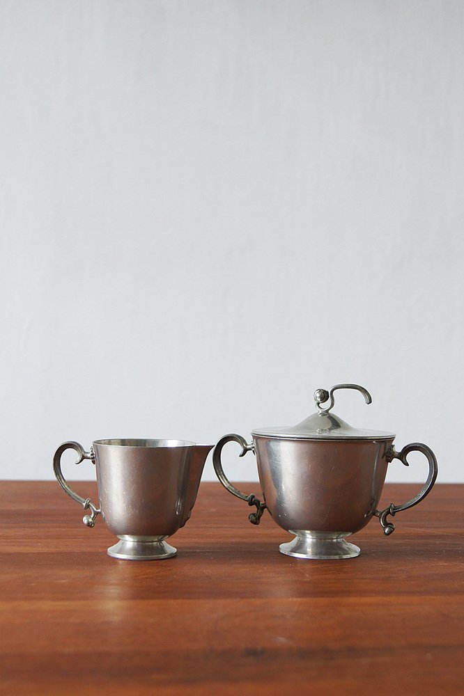 Vintage Creamer and Sugar Bowl by Edvin Ollers, 1920, Set of 2