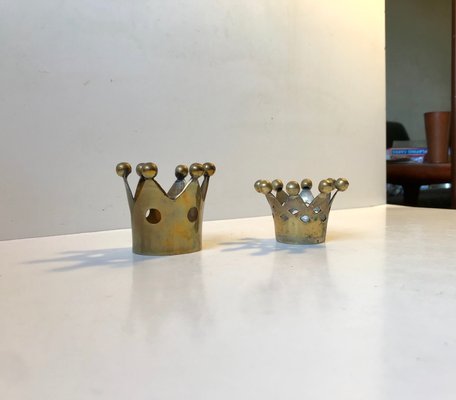 Vintage Crown Shaped Candle Holders in Brass, 1960s, Set of 2-LCR-782949