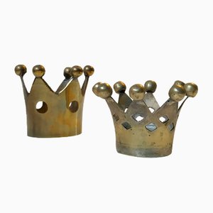 Vintage Crown Shaped Candle Holders in Brass, 1960s, Set of 2-LCR-782949