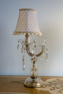 Vintage Crybat-Jour Lamps in Crystal with Tulle Lampshade, 1940s, Set of 2-QES-1794769