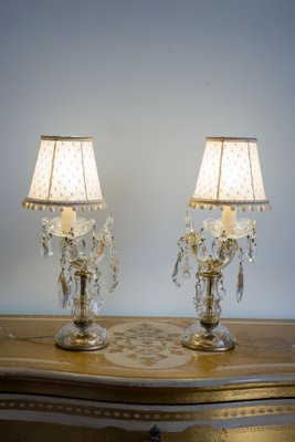 Vintage Crybat-Jour Lamps in Crystal with Tulle Lampshade, 1940s, Set of 2-QES-1794769