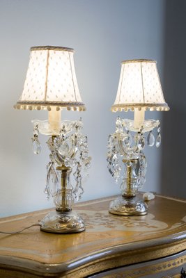 Vintage Crybat-Jour Lamps in Crystal with Tulle Lampshade, 1940s, Set of 2-QES-1794769