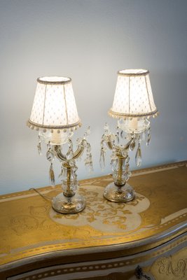 Vintage Crybat-Jour Lamps in Crystal with Tulle Lampshade, 1940s, Set of 2-QES-1794769