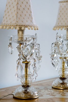 Vintage Crybat-Jour Lamps in Crystal with Tulle Lampshade, 1940s, Set of 2-QES-1794769