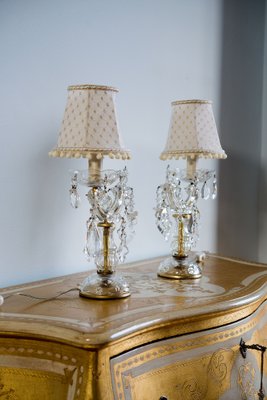 Vintage Crybat-Jour Lamps in Crystal with Tulle Lampshade, 1940s, Set of 2-QES-1794769