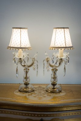 Vintage Crybat-Jour Lamps in Crystal with Tulle Lampshade, 1940s, Set of 2-QES-1794769