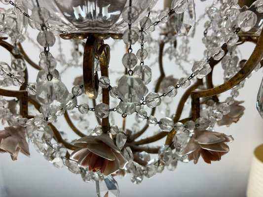 Vintage Crystal Ceramic Rose Chandelier, 1960s-JJC-1786961