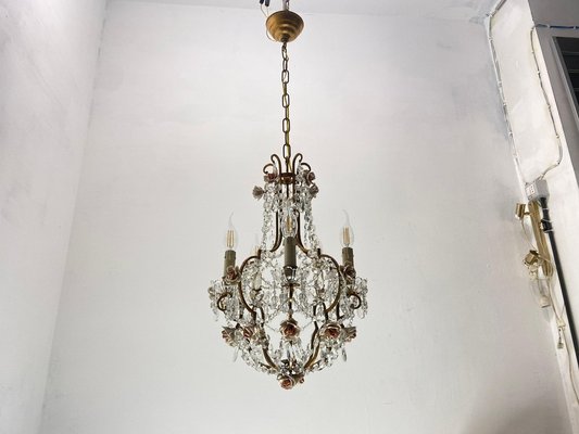 Vintage Crystal Ceramic Rose Chandelier, 1960s-JJC-1786961