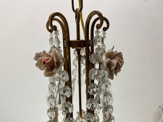 Vintage Crystal Ceramic Rose Chandelier, 1960s-JJC-1786961