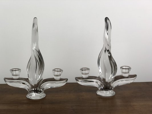 Vintage Crystal Flame Candleholders, 1960s, Set of 2-RWZ-1245963