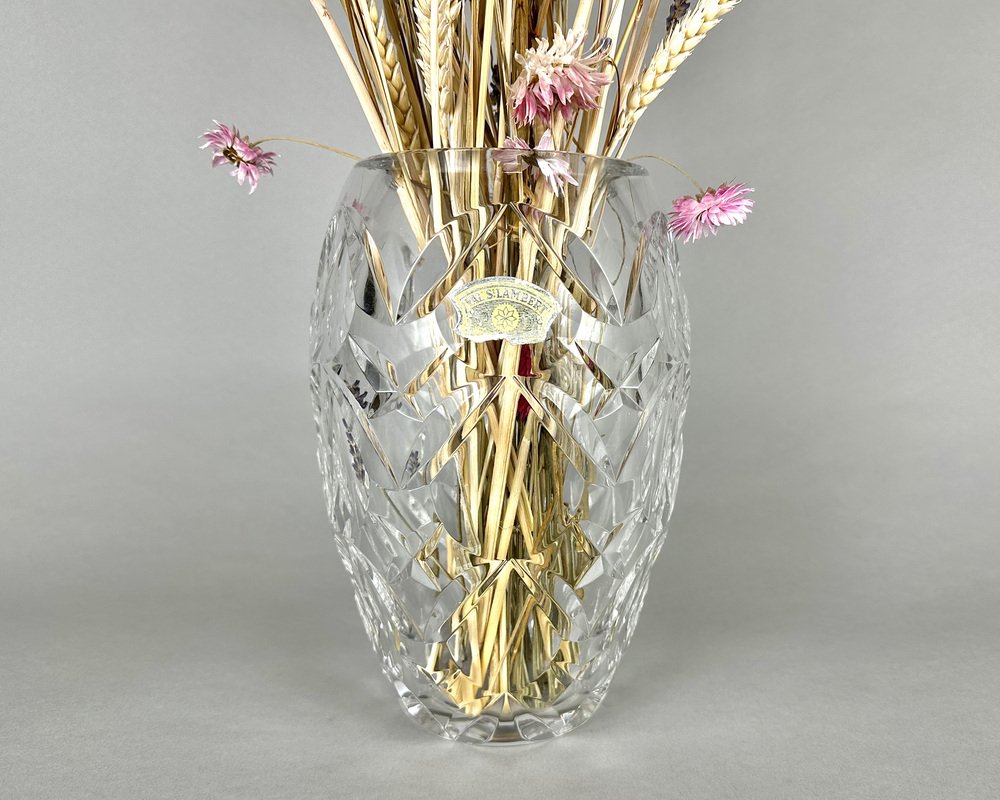 Vintage Crystal Flower Vase from Val St. Lambert, Belgium, 1950s