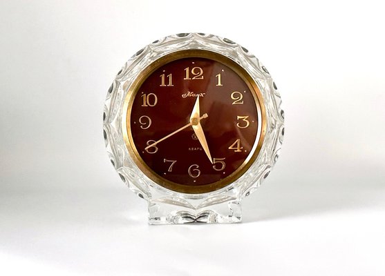 Vintage Crystal Glass & Brass Clock from Majak, 1970s-ZCY-1737326