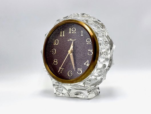 Vintage Crystal Glass & Brass Clock from Majak, 1970s-ZCY-1737326