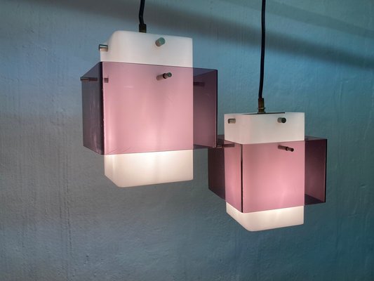 Vintage Cubic Acrylic Pendant Lights, 1950s, Set of 2-AET-2031323