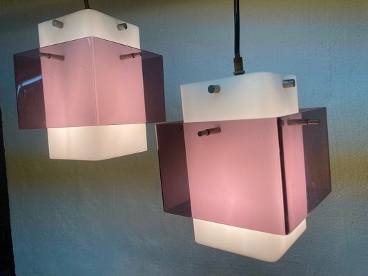 Vintage Cubic Acrylic Pendant Lights, 1950s, Set of 2-AET-2031323