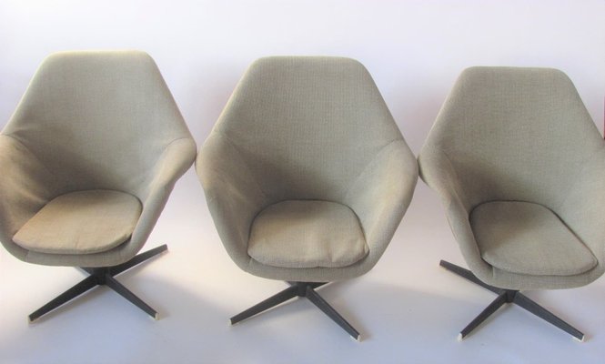 Vintage Czech Swivel Shell Armchairs, 1960s, Set of 3-ZWG-1271269