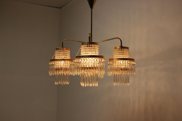 Vintage Czechoslovakian Chandelier in Crystal and Brass from Železnírobrod, 1950s-TZ-1262909